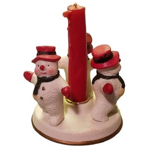 Vtg 1996 3 Snowman Artmark Candle Holder With Box